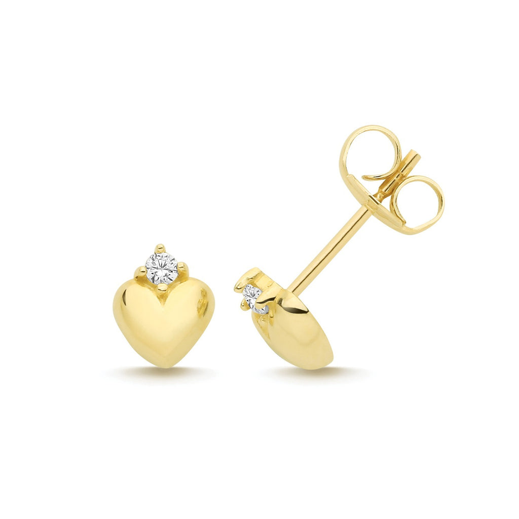 Prong Set Heart Stud Earrings 9ct Yellow Gold 375 Hallmarked Brand New Boxed