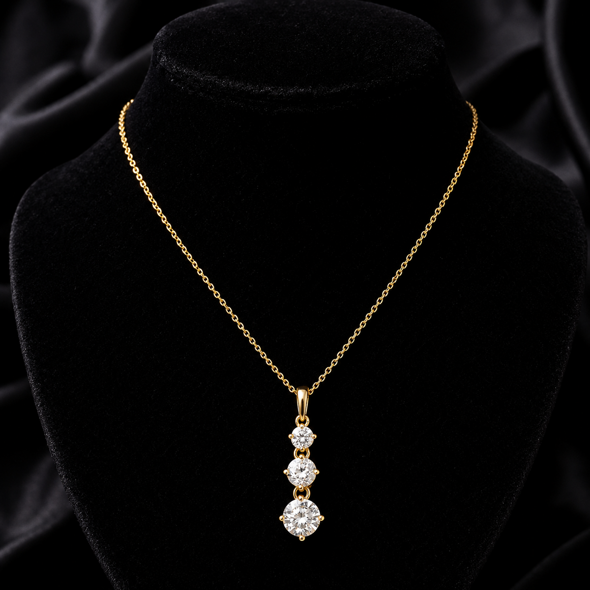 9ct Yellow Gold 3 Stone Drop Pendant Hallmarked British Made All Chain Lengths