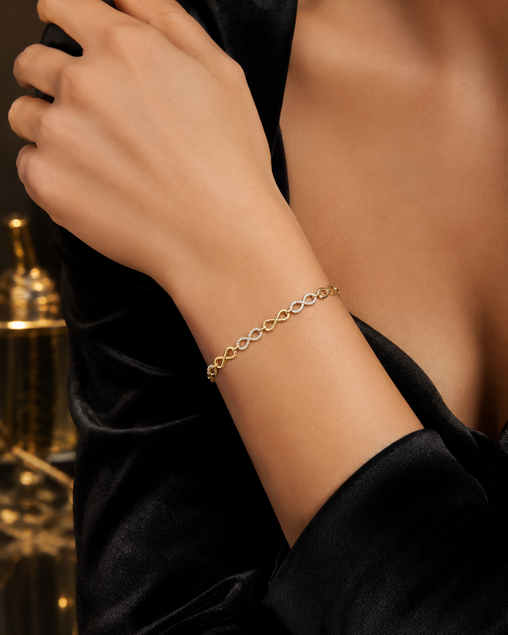 Gemstone Infinity Bracelet 9ct Yellow Gold 375 Hallmarked British Made Brand New