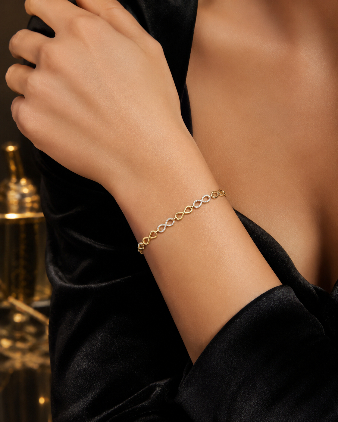 Gemstone Infinity Bracelet 9ct Yellow Gold 375 Hallmarked British Made Brand New