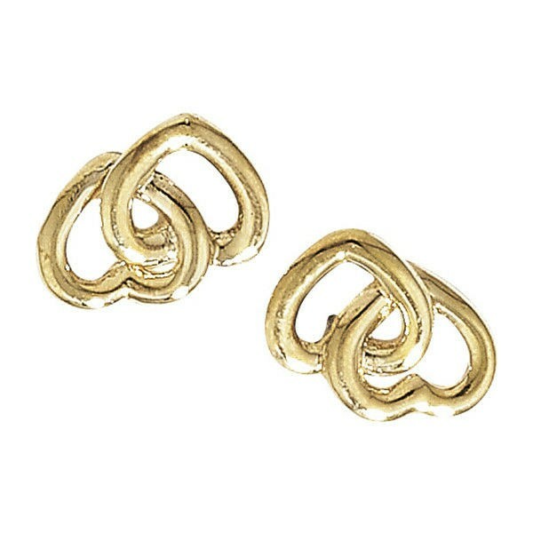 Double Heart Stud Earrings 9ct Yellow Gold Hallmarked Brand New Boxed