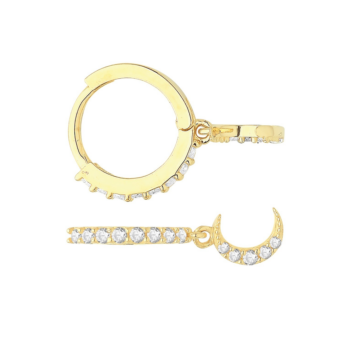 8mm Moon Hoop Drop Earrings 9ct Yellow Gold 375 Hallmarked Brand New