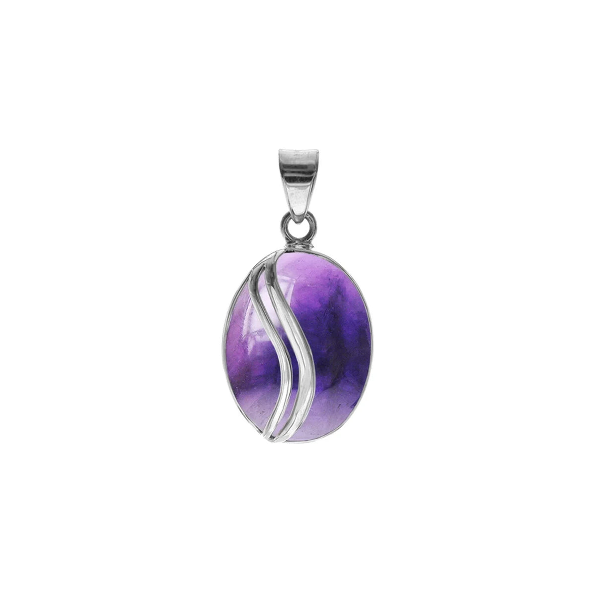 Oval Stripe Amethyst Pendant Sterling Silver 925 Hallmarked All Chain Lengths