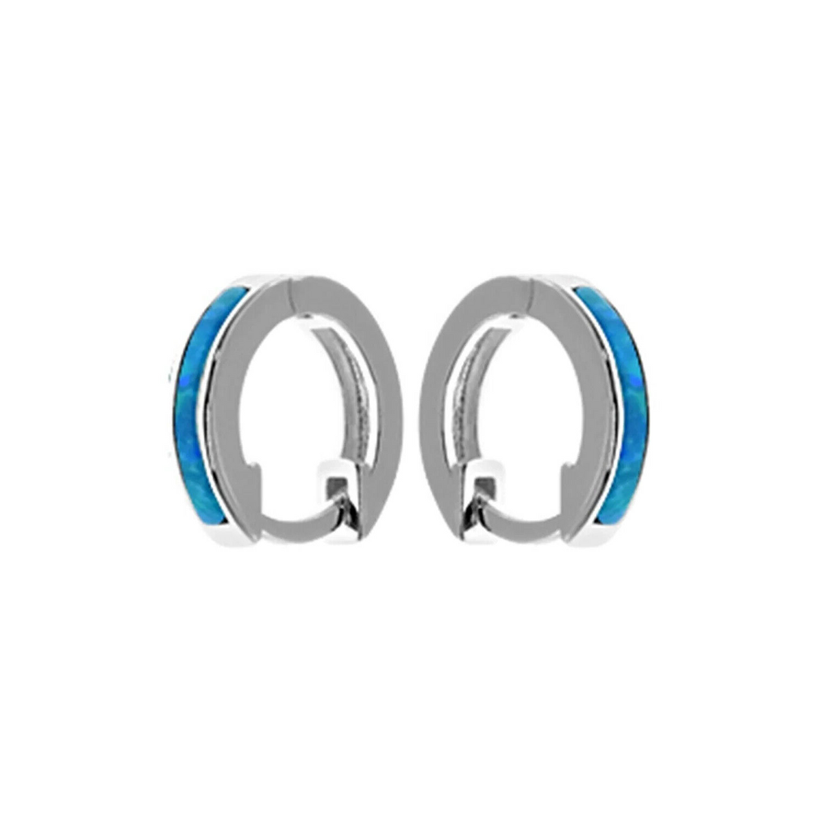 11mm Flush Blue Opal Hoop Earrings Sterling Silver 925 Hallmark Brand New Boxed