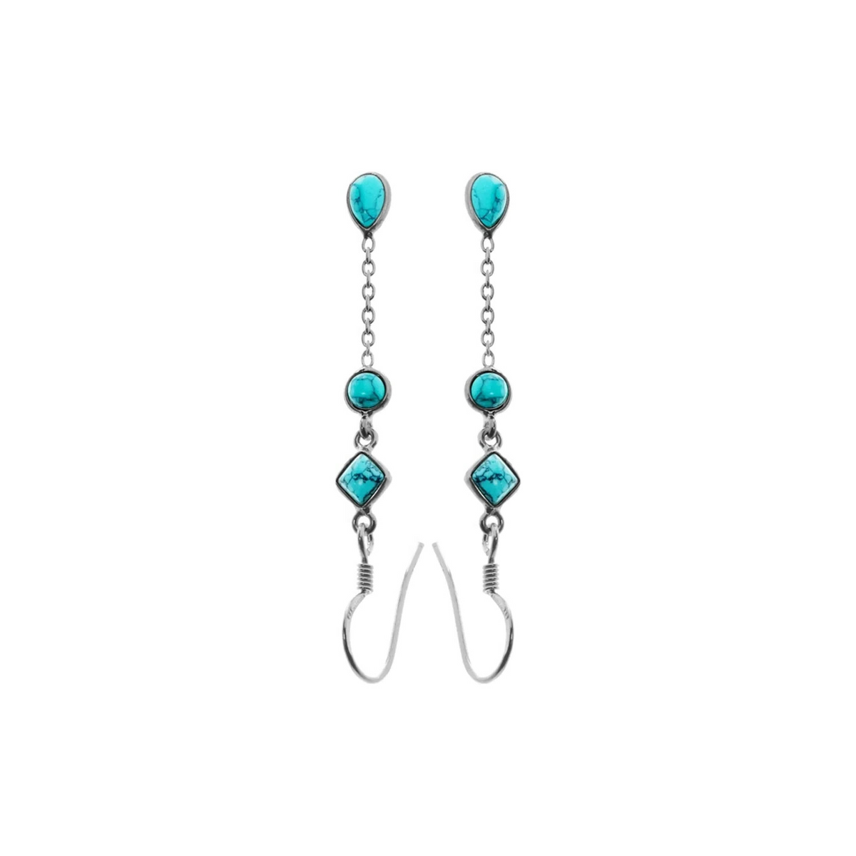 Natural Turquoise Chain Drop Earrings Sterling Silver 925 Hallmarked Brand New