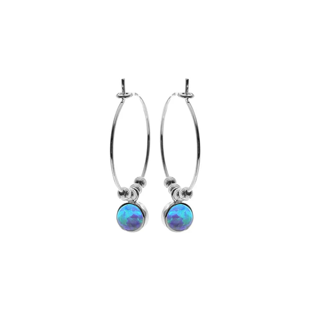 Angelica Blue Opal Hoop Earrings Sterling Silver 925 Hallmarked Brand New Boxed