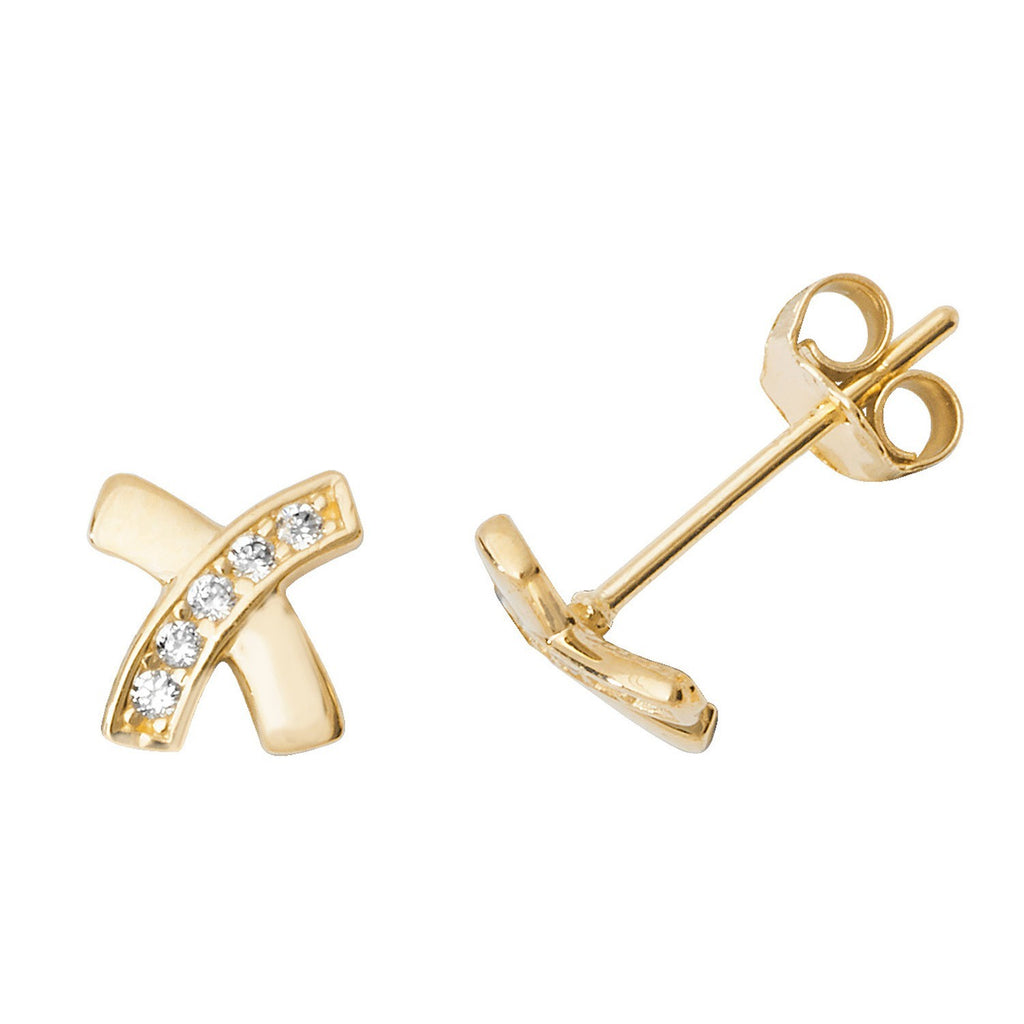 5 Stone X Kiss Stud Earrings 9ct Yellow Gold 375 Hallmarked Brand New Boxed