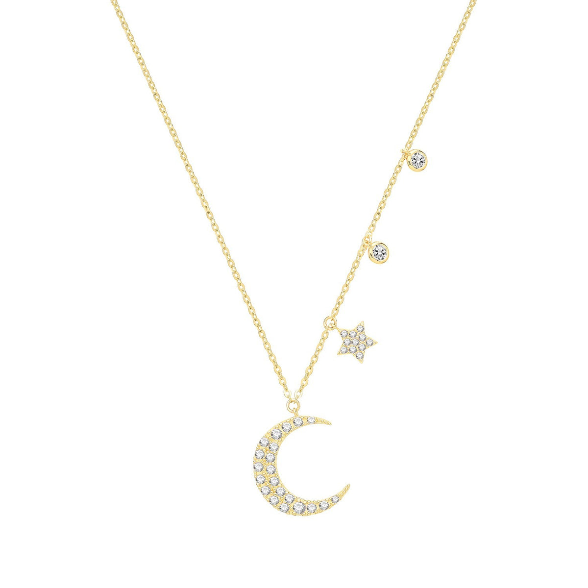 Ladies Moon And Stars Necklace 9ct Yellow Gold 375 Hallmarked British Made