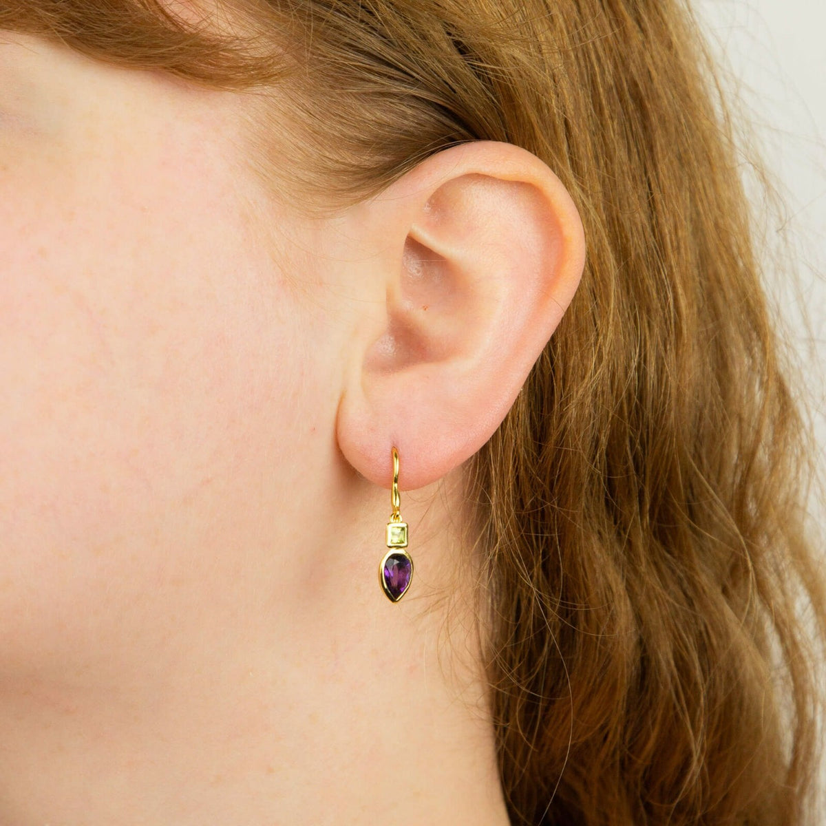 Amethyst And Peridot Drop Earrings Gold Plated 925 Hallmarked British Made