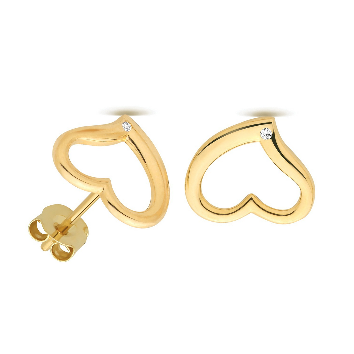 Flush Heart Stud Earrings 9ct Yellow Gold 375 Hallmarked Brand New Boxed