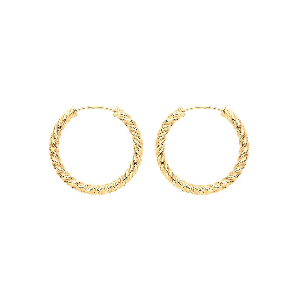 9ct Yellow Gold Sleeper Twist Hoop Earrings 375 Hallmarked 9mm - 21mm Diameter