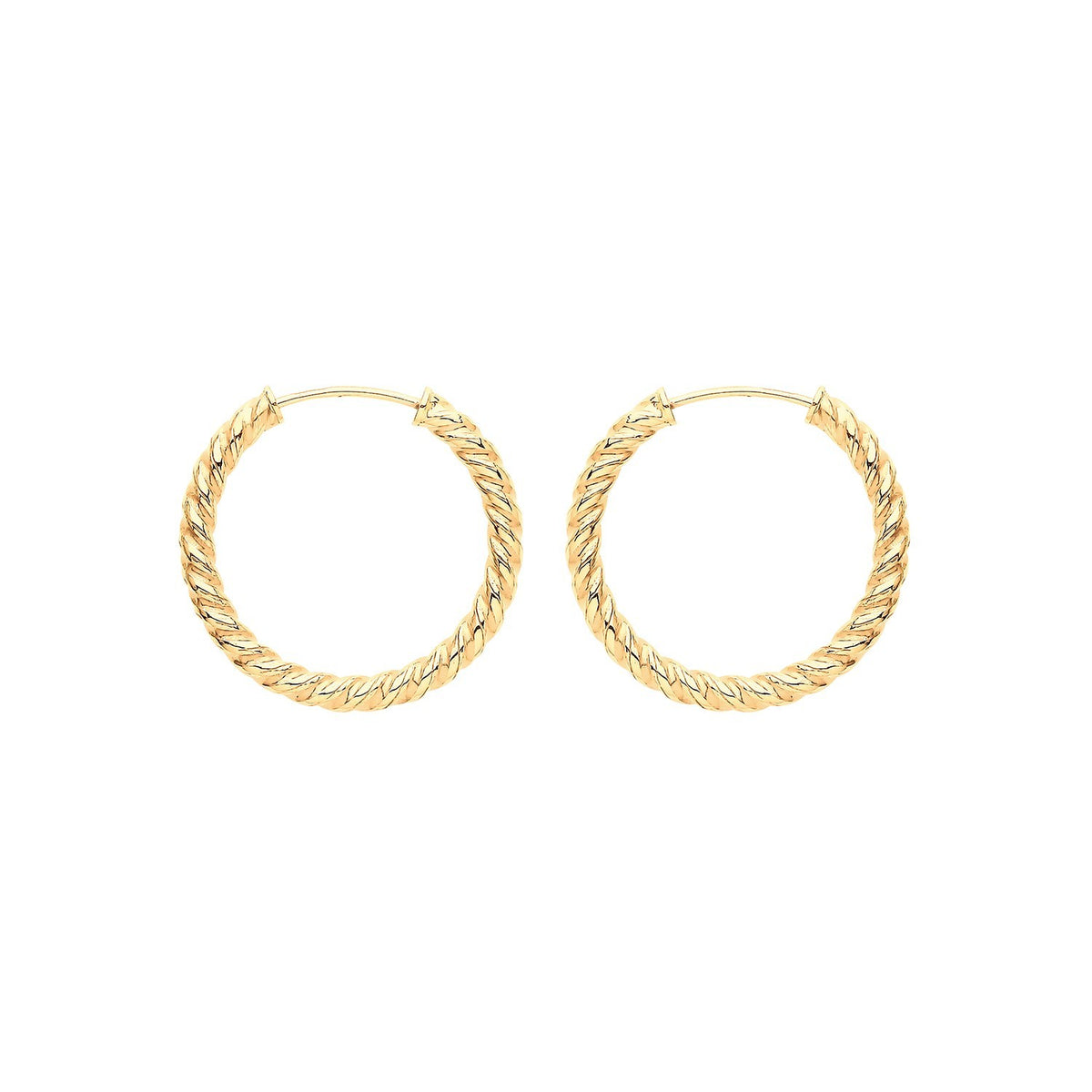 9ct Yellow Gold Sleeper Twist Hoop Earrings 375 Hallmarked 9mm - 21mm Diameter