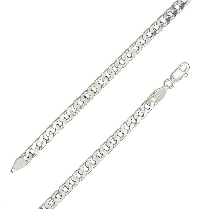 Gents Flat Curb Chain Solid Sterling Silver 925 Hallmarked British Made