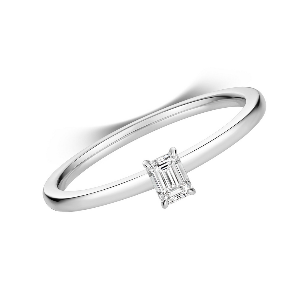 1 Natural Diamond Baguette Solitaire Ring 18ct White Gold Hallmarked Sizes K - N