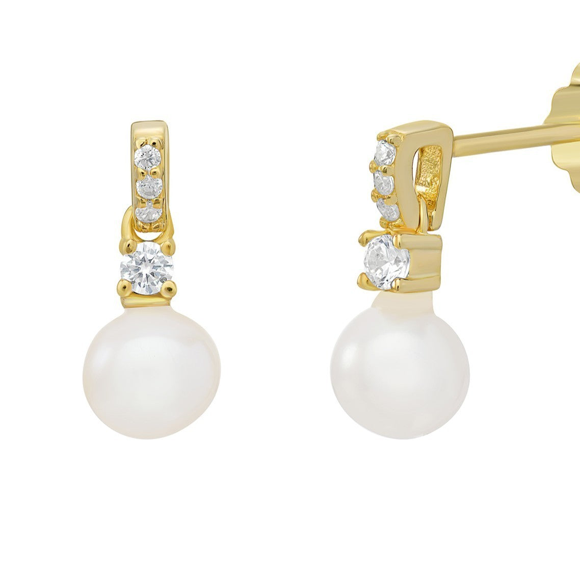 5 Stone Pearl Drop Earrings 9ct Yellow Gold Plated Hallmarked British Made