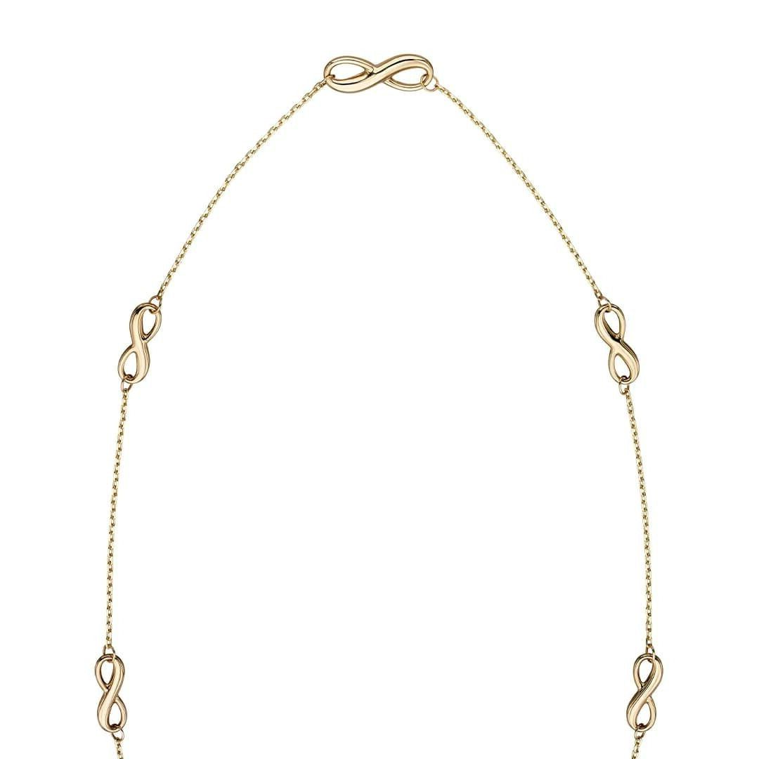 Infinity Station Necklace 9ct Yellow Gold 375 Hallmarked British Made 43cm