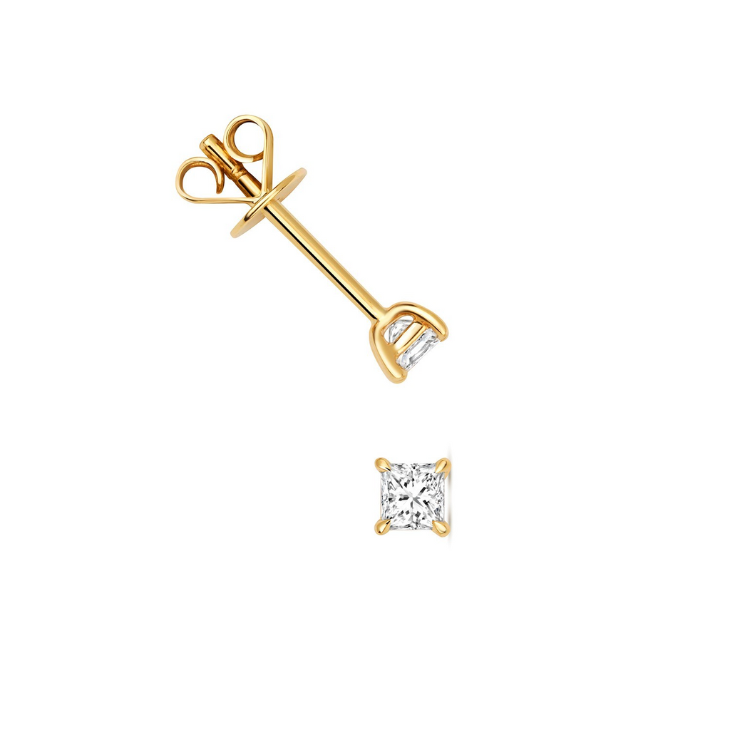 Natural Diamond Princess Stud Earrings 18ct Yellow Gold Hallmarked British Made