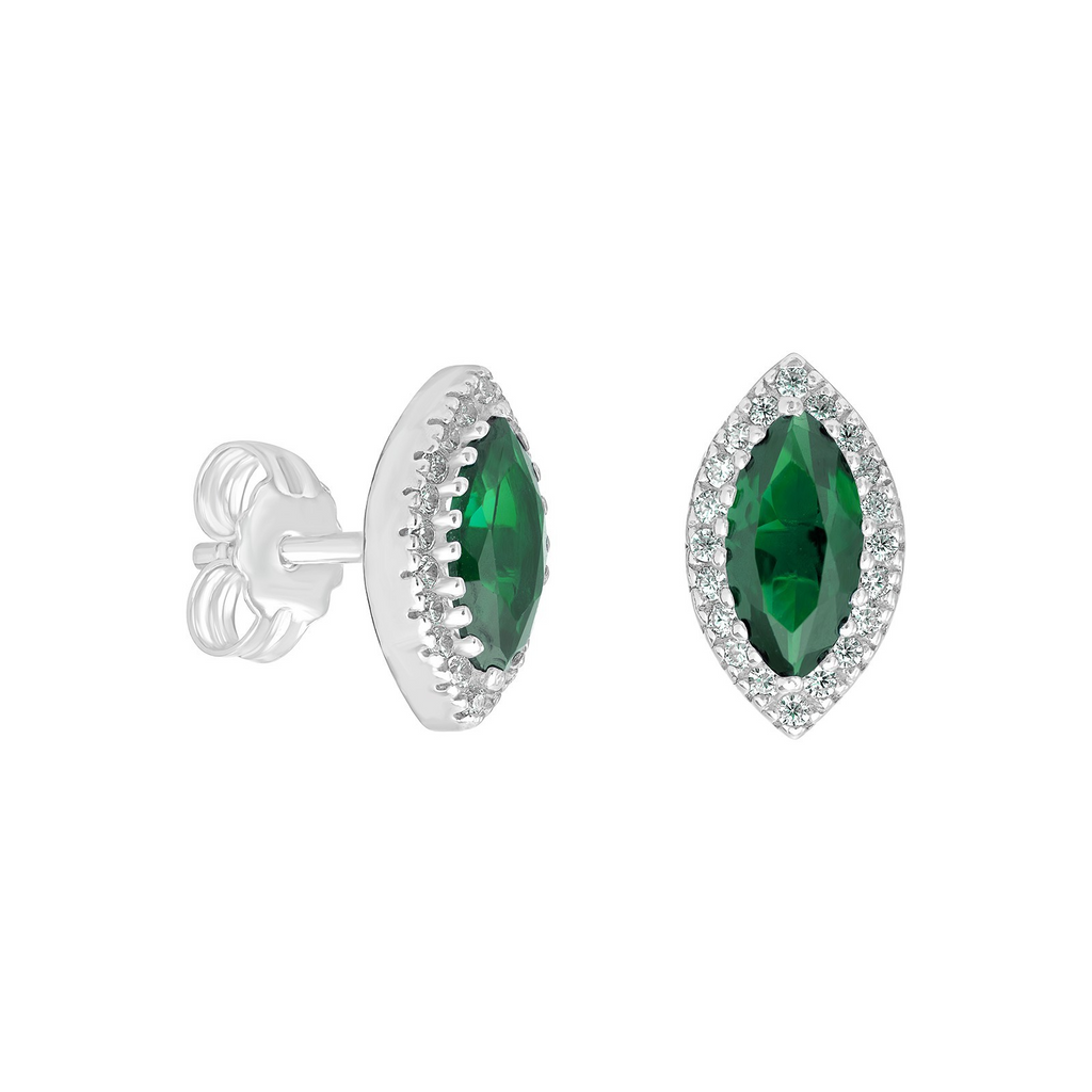 Natural Emerald Marquise Earrings Sterling Silver 925 Hallmarked British Made