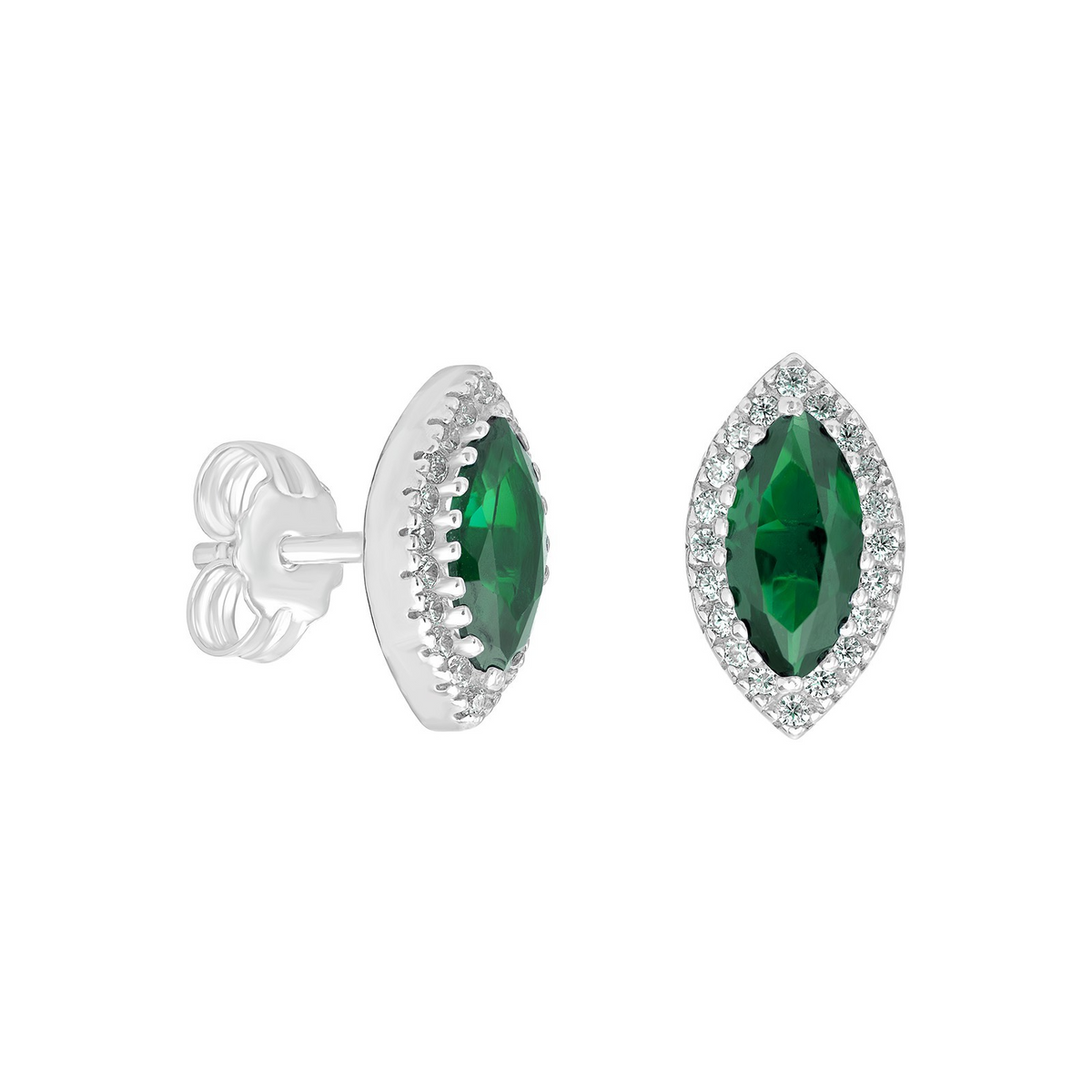 Natural Emerald Marquise Earrings Sterling Silver 925 Hallmarked British Made