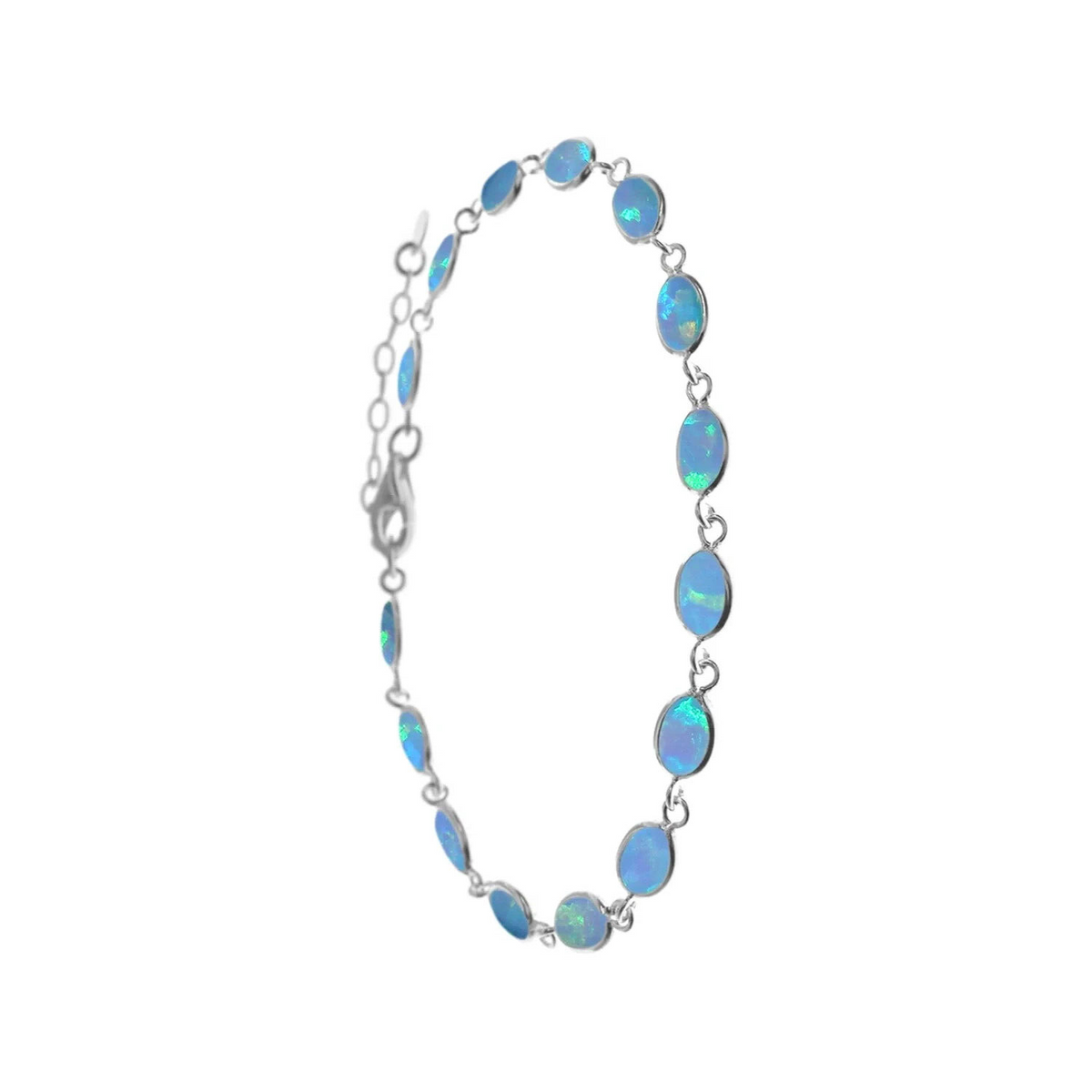 Oval Natural Blue Opal Bracelet Sterling Silver 925 Hallmarked Brand New Boxed