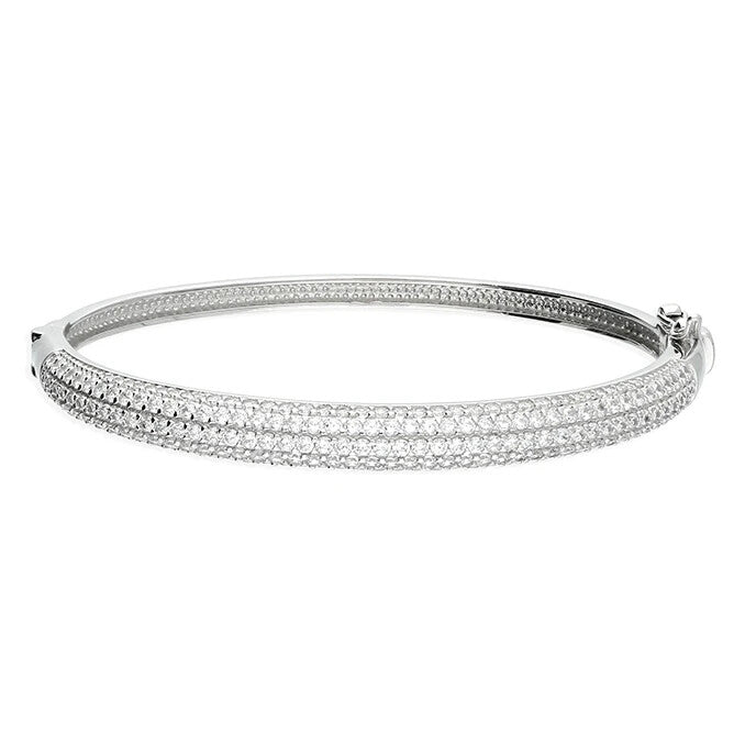 Pave Hinged Zircon Bangle Sterling Silver 925 Hallmarked British Made