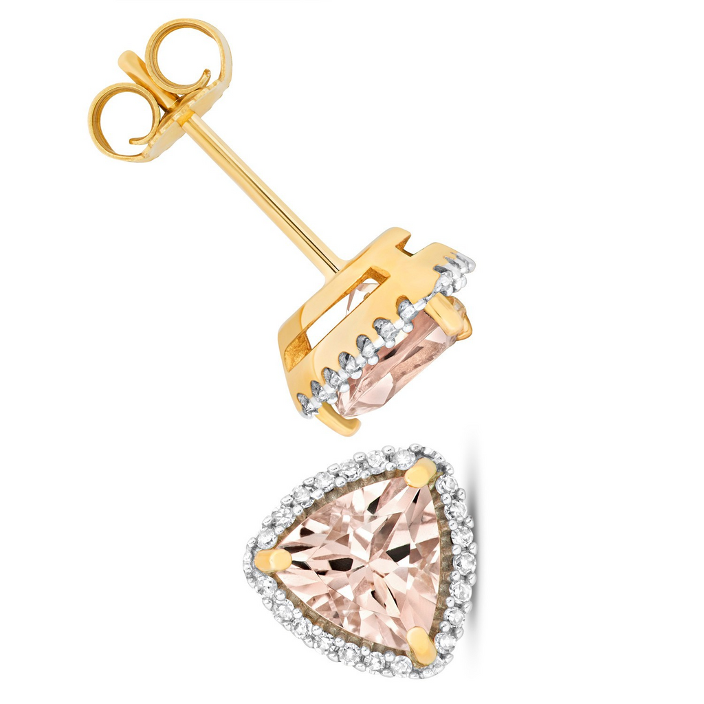 Natural Trillion Morganite Diamond Earrings 9ct Multi Tone Gold 375 Hallmarked