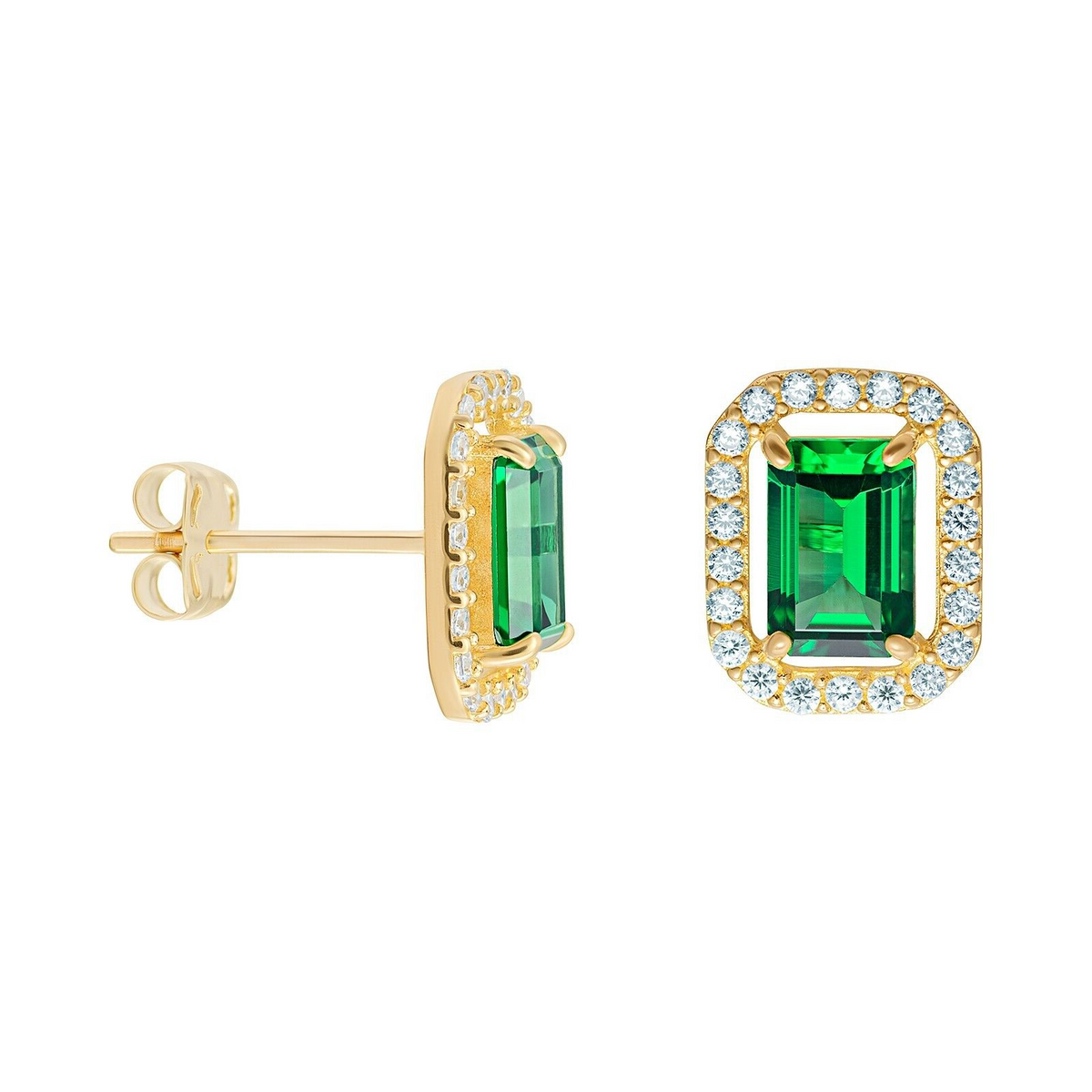 Yellow Gold Emerald Earrings 9 Carat 375 Hallmarked New Boxed British Made