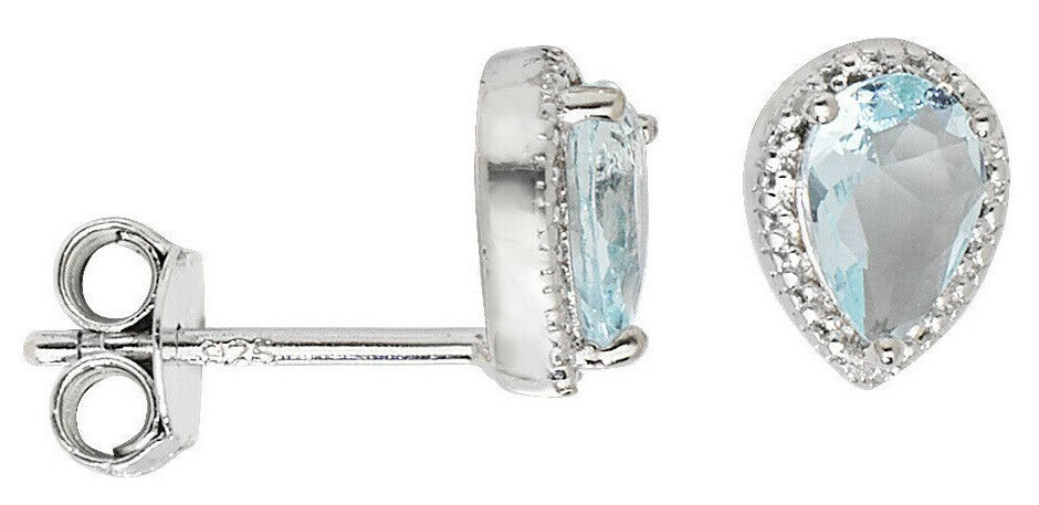 Aquamarine Earrings Solid Sterling Silver 925 Hallmark Brand New Boxed