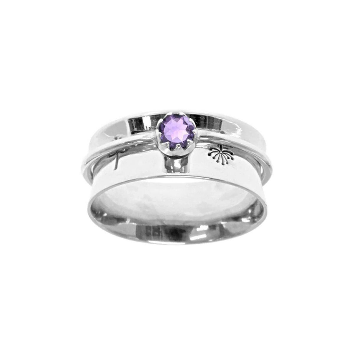 Floral Amethyst Spinner Ring Sterling Silver 925 Hallmark British Made Size K-T