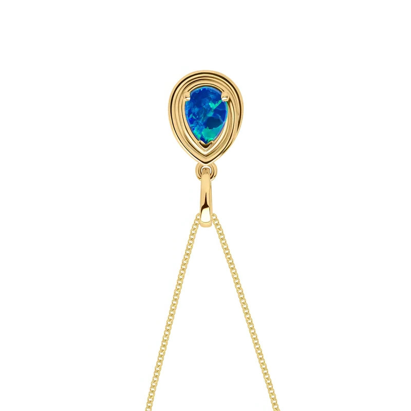 Natural Teardrop Blue Opal Pendant 9ct Yellow Gold 375 Hallmarked British Made