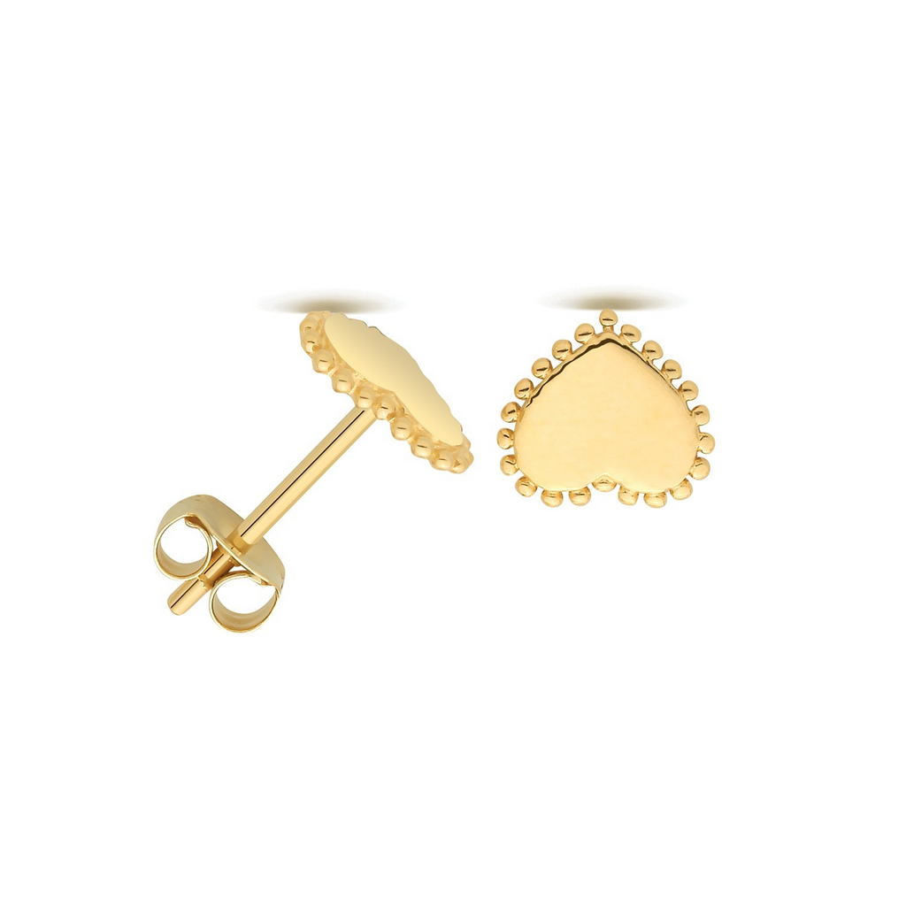 Authentic Plain Heart Stud Earrings 9ct Yellow Gold 375 Hallmarked Brand New