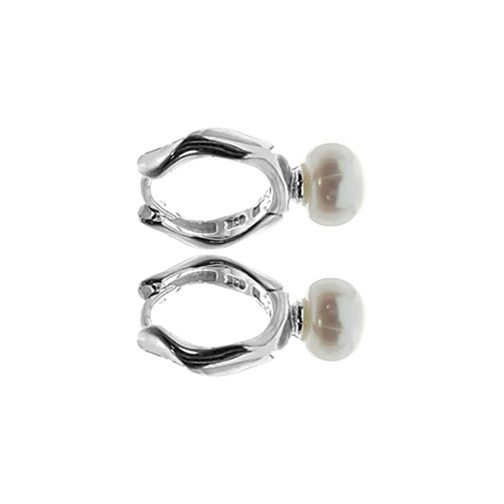 Hexagon Pearl Huggie Hoop Earrings Sterling Silver 925 Hallmark Brand New Boxed