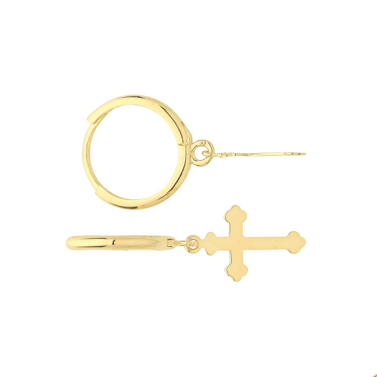 8mm Cross Drop Hoops Earrings 9ct Yellow Gold 375 Hallmarked Brand New