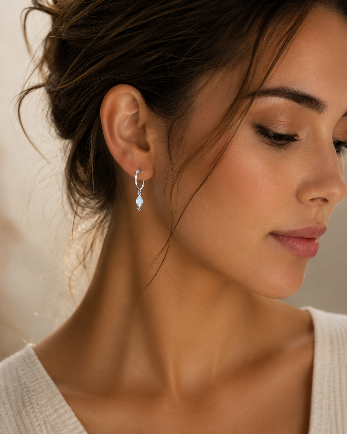 12mm White Opal Charm Hoop Earrings Sterling Silver 925 Hallmark Brand New Boxed