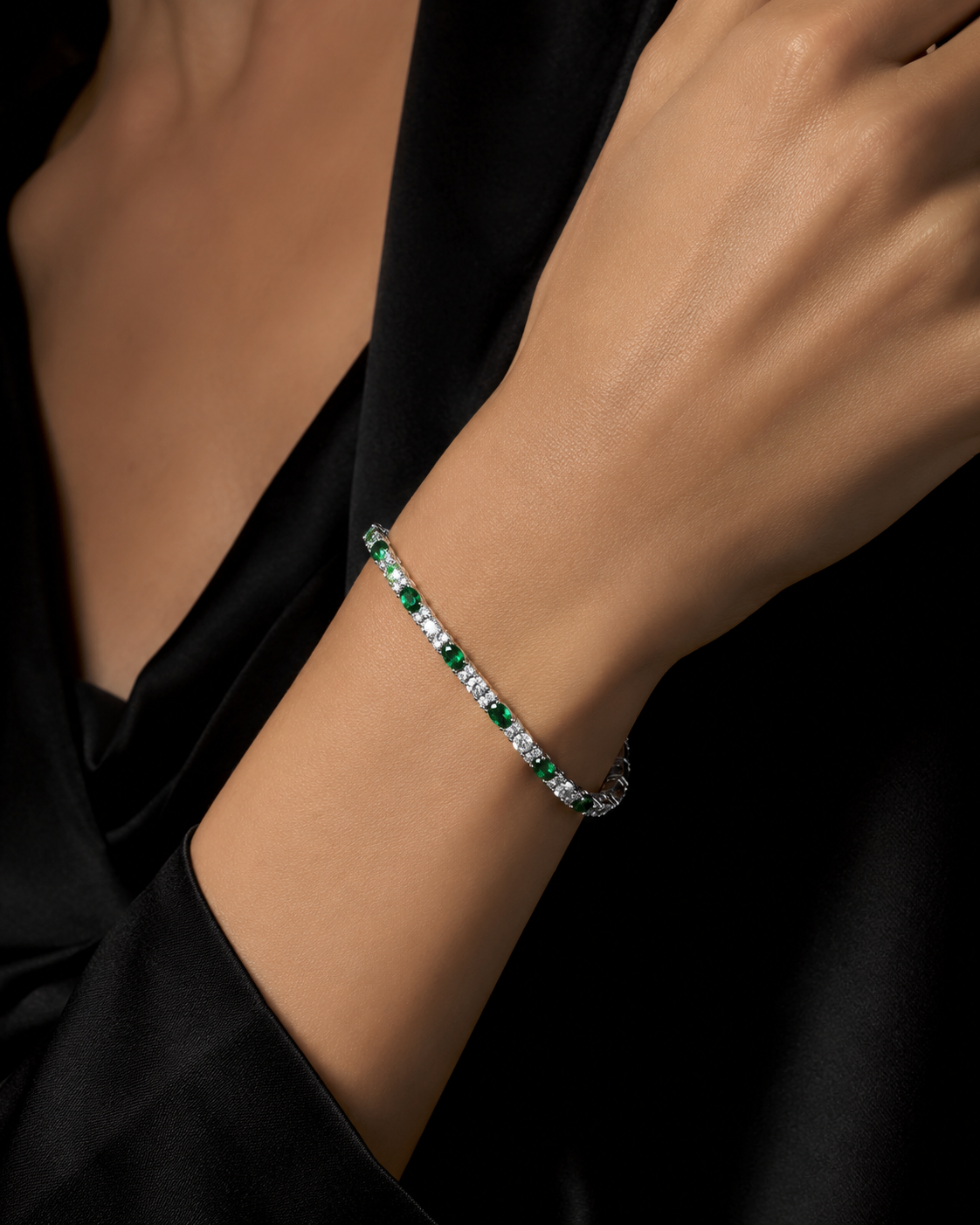 Natural Oval Emerald Tennis Bracelet Sterling Silver 925 Hallmarked Brand New