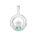 Aquamarine Claddagh Pendant Sterling Silver 925 Hallmarked All Chain Lengths