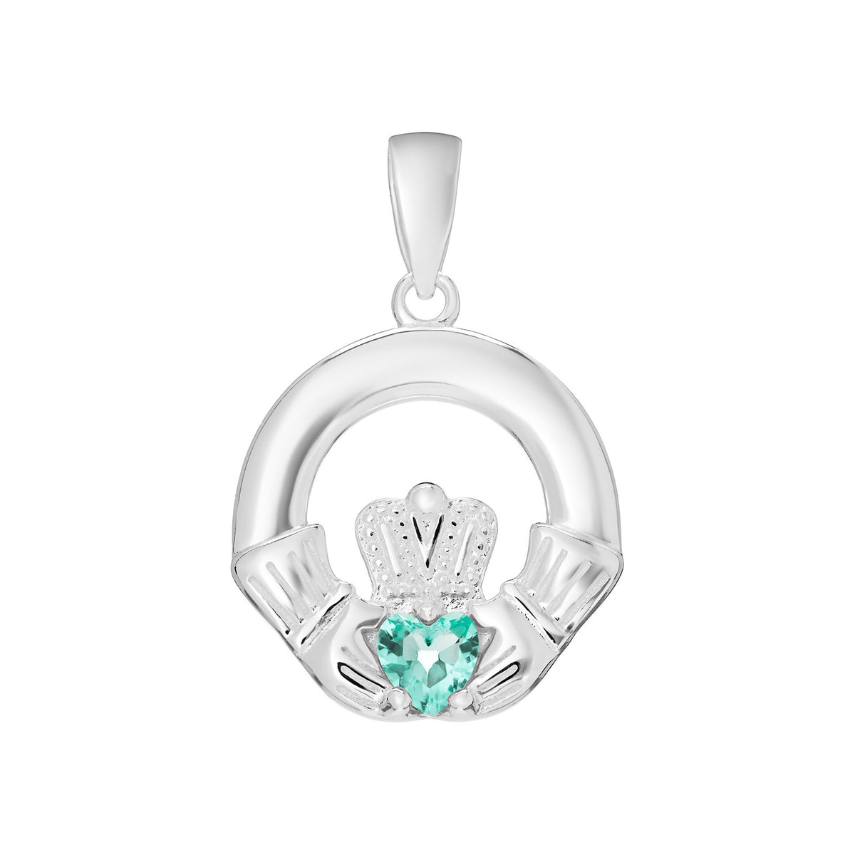 Aquamarine Claddagh Pendant Sterling Silver 925 Hallmarked All Chain Lengths