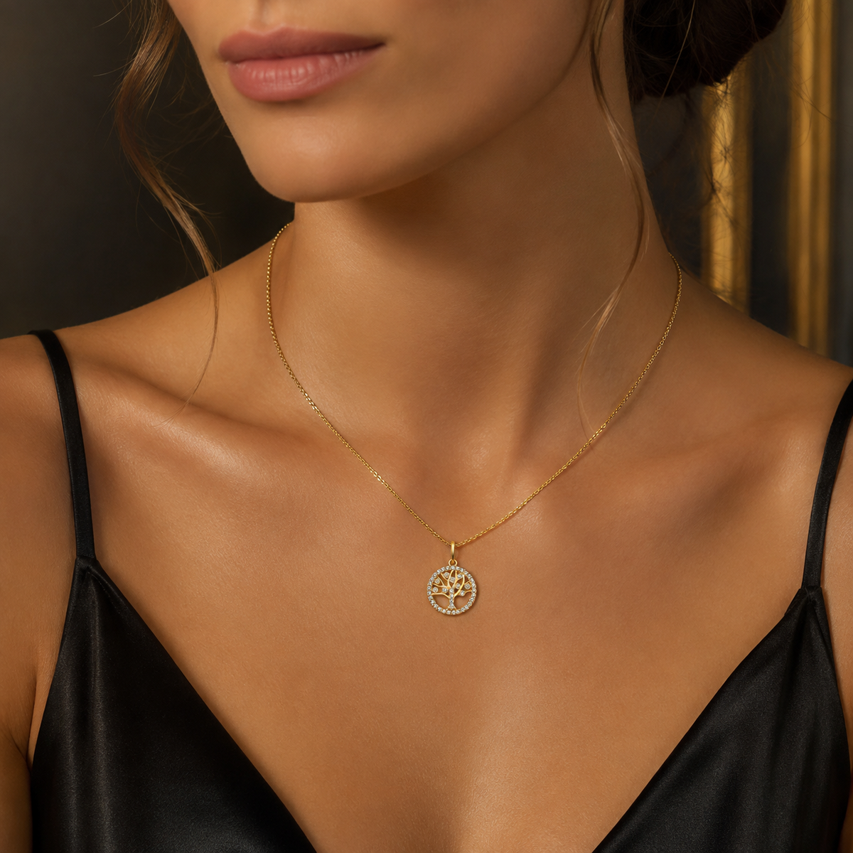 Pave Tree Of Life Pendant 9ct Yellow Gold 375 Hallmarked All Chain Lengths