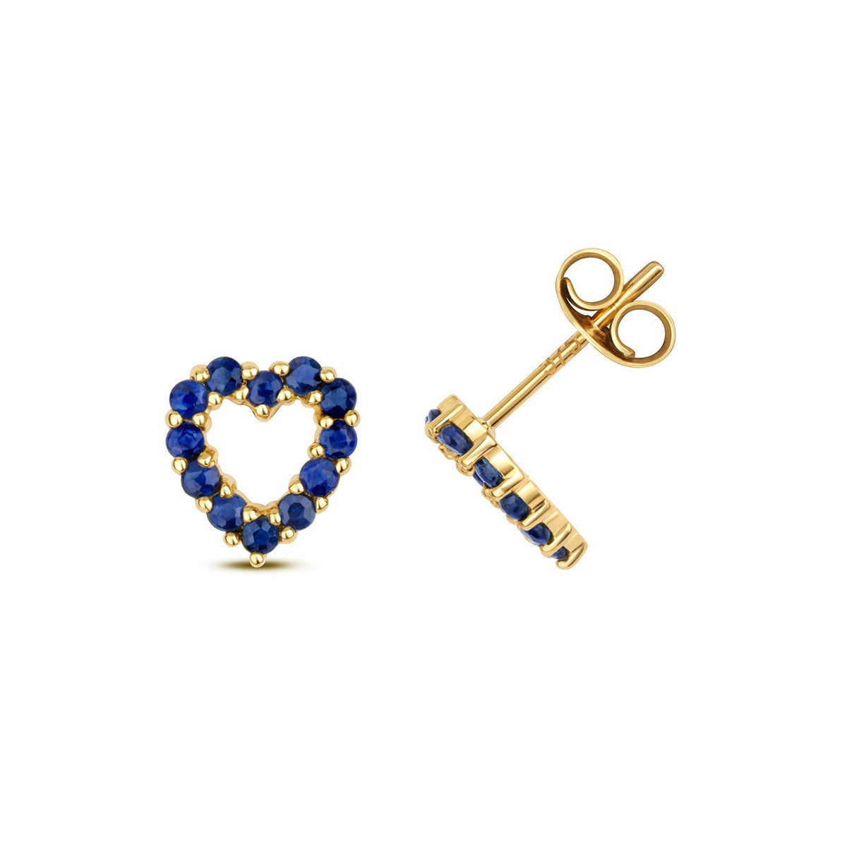 Natural Heart Sapphire Stud Earrings 9ct Yellow Gold 375 Hallmarked British Made