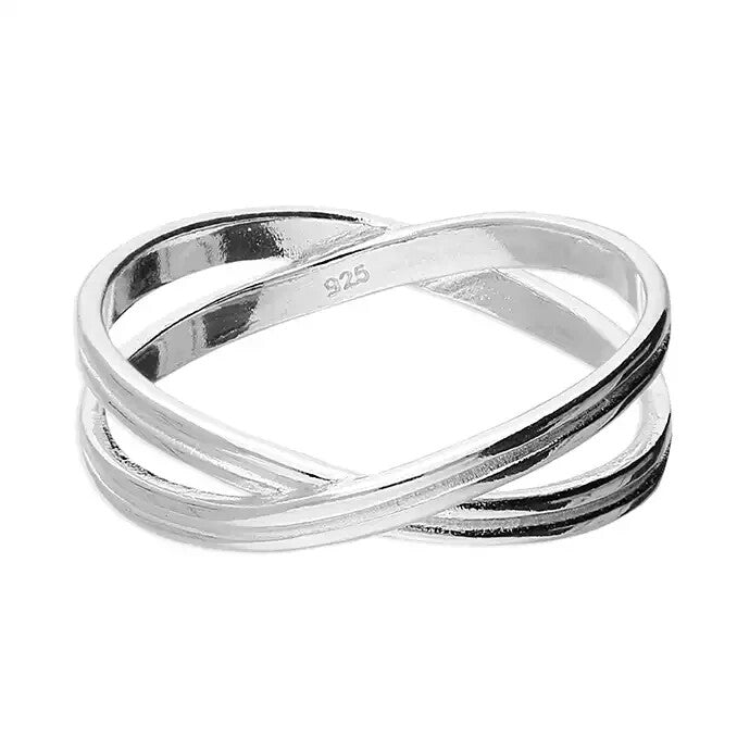 Crossover Loop Ring Sterling Silver 925 Hallmarked British Made Size L - R