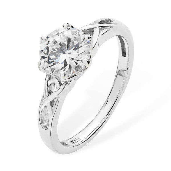 Sterling Silver Ring Engagement Twisted Round Gemstone 925 Hallmarked Size J - R