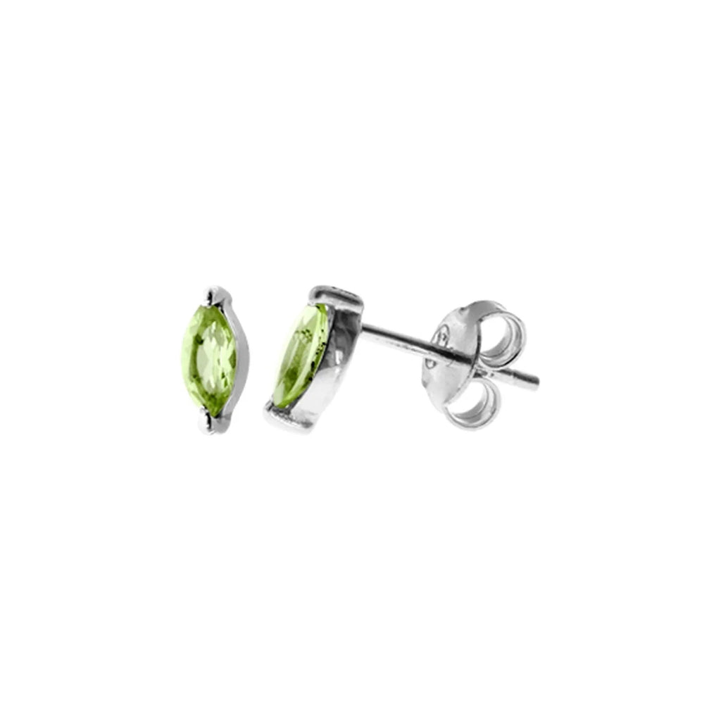 Natural Peridot Marquise Stud Earrings Sterling Silver 925 Hallmarked