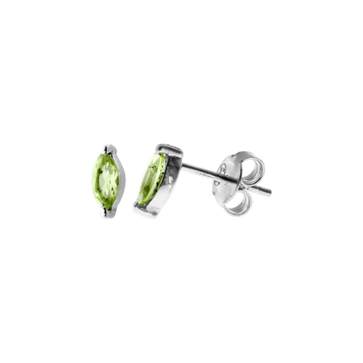 Natural Peridot Marquise Stud Earrings Sterling Silver 925 Hallmarked