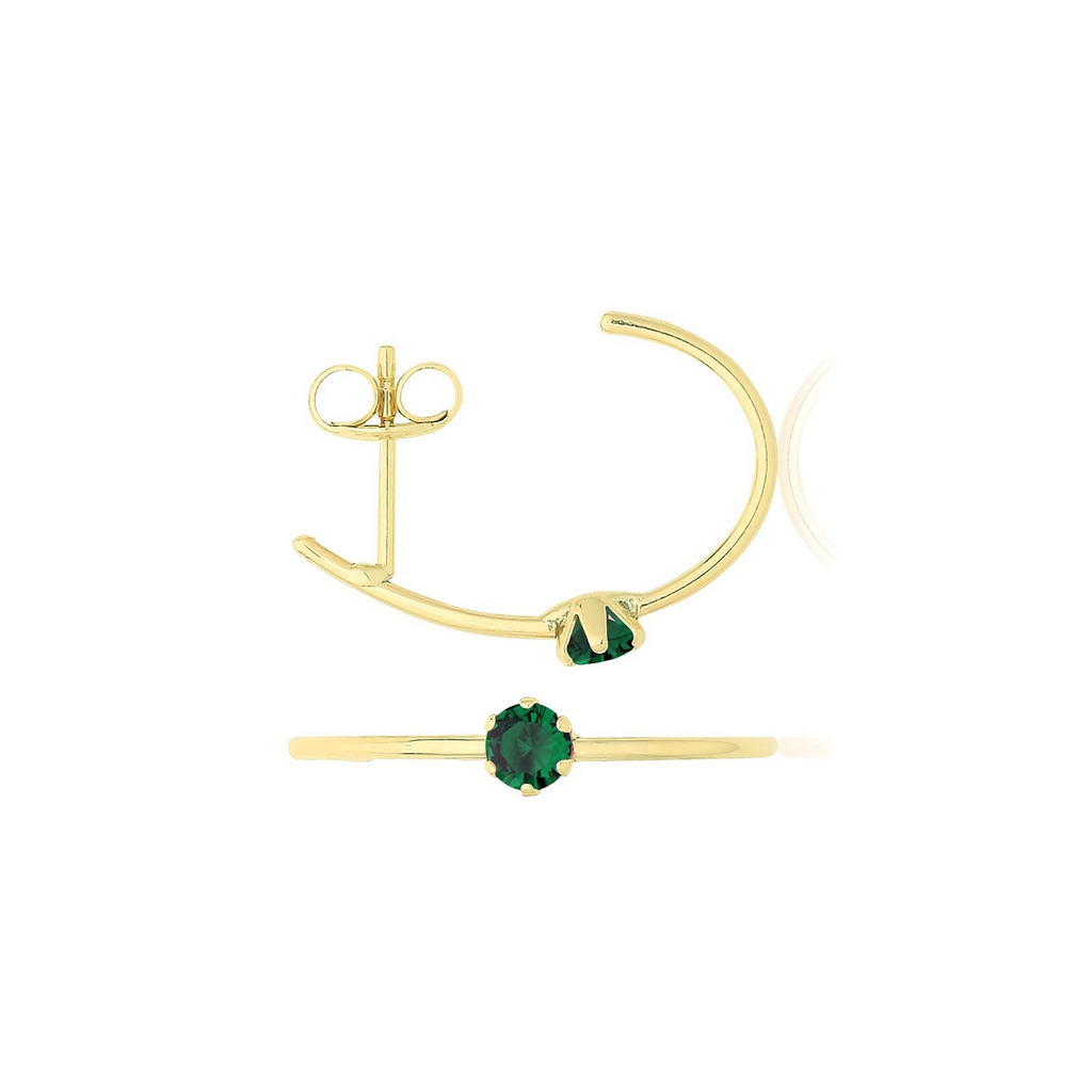 Natural Emerald Half Hoop Earrings 9ct Yellow Gold 375 Hallmarked Brand New