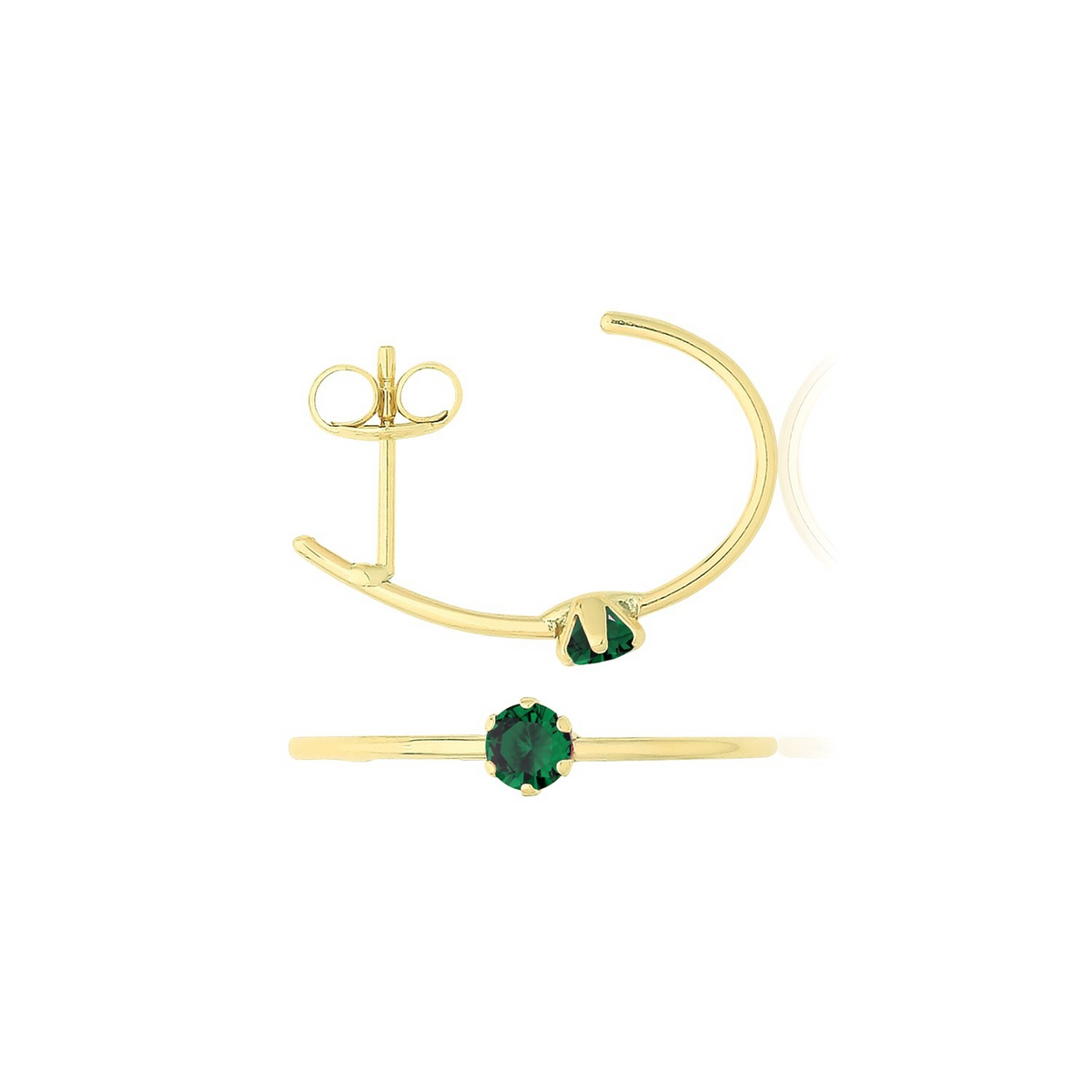Natural Emerald Half Hoop Earrings 9ct Yellow Gold 375 Hallmarked Brand New