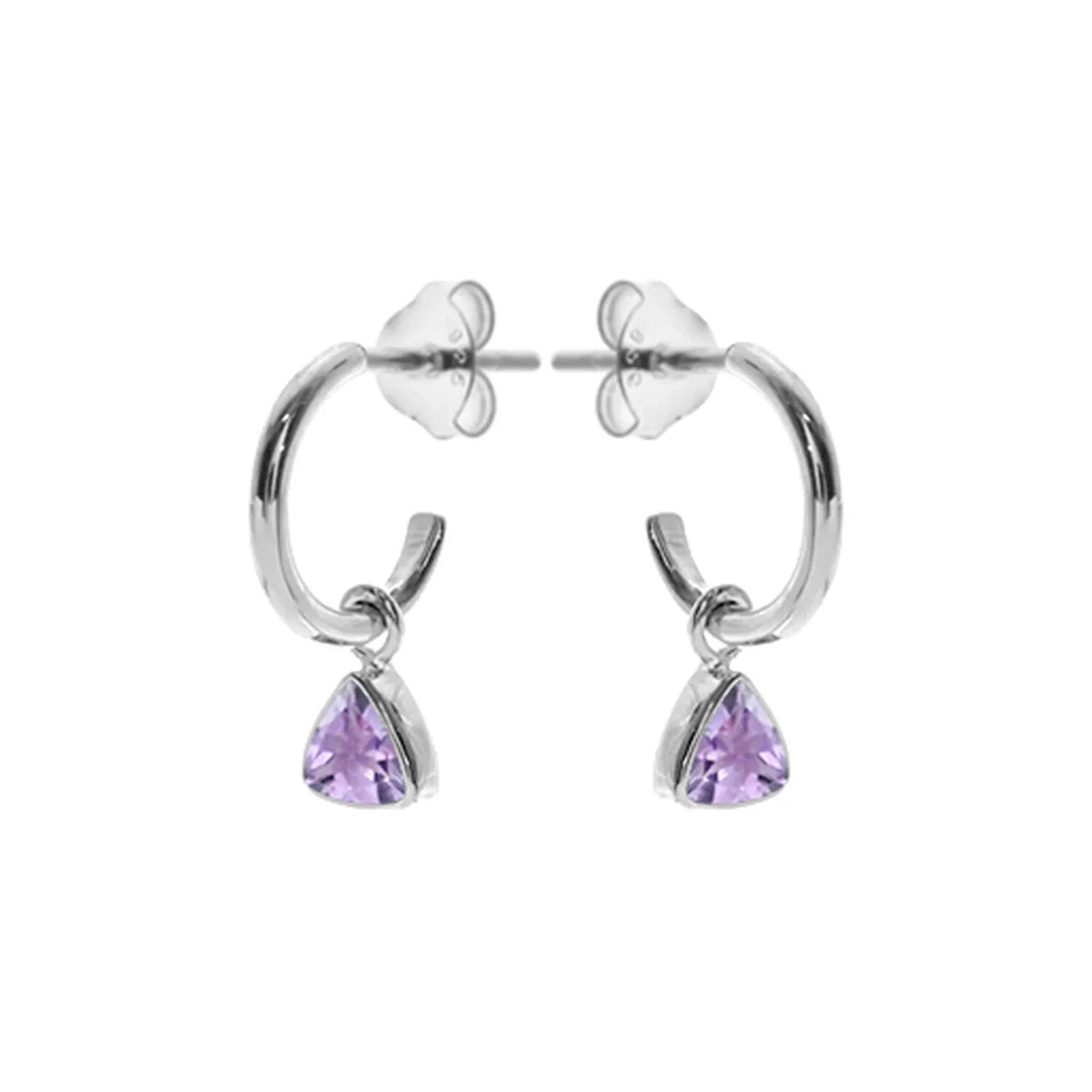 Trillion Amethyst Hoop Earrings Sterling Silver 925 Hallmarked Brand New Boxed