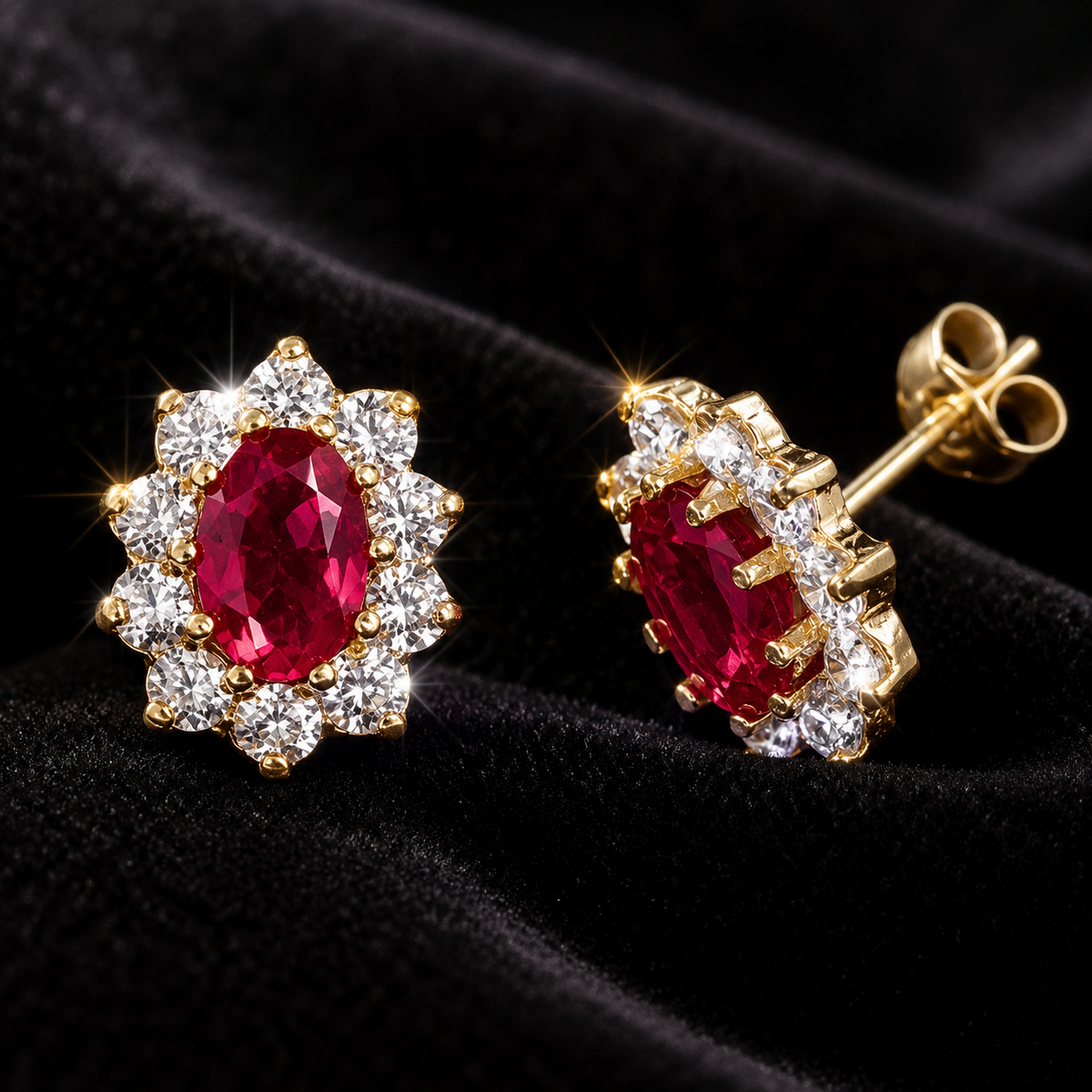 Yellow Gold Ruby Earrings Cluster Natural Stone 375 9 Carat New Boxed