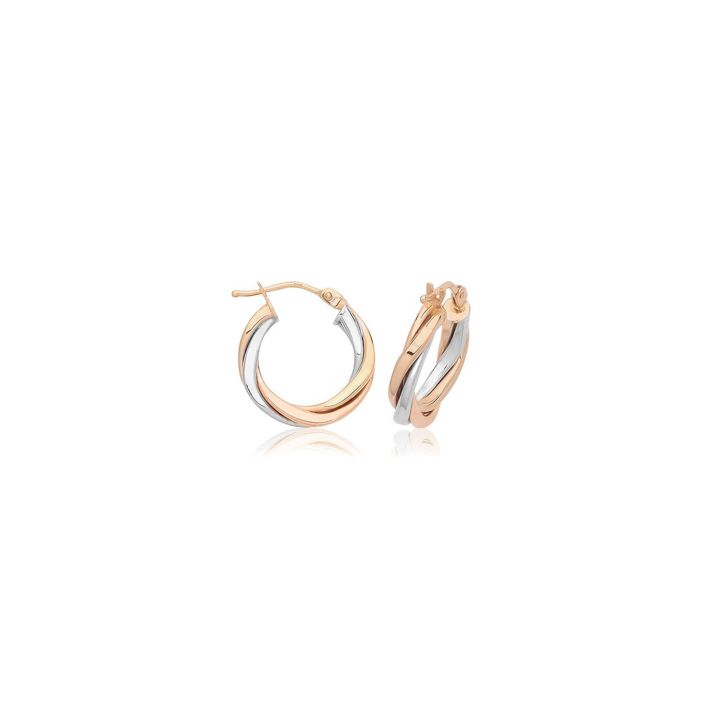 9ct 2 Tone Gold Hinged Twist Hoop Earrings 375 Hallmarked 10mm - 30mm Diameter