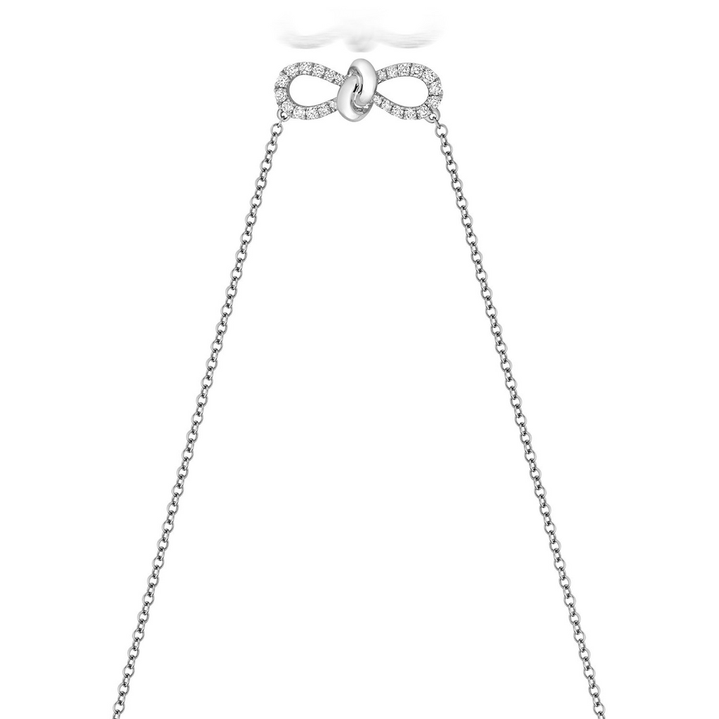 24 Natural Diamond Bow Necklace 18ct White Gold Hallmarked British Made