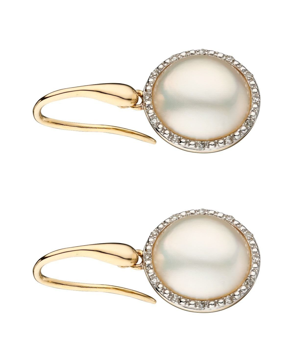 Mabe Pearl & Diamond Drop Earrings British Made 9ct Yellow Gold 375 Hallmarked